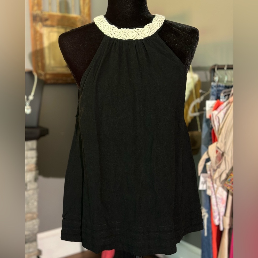 Umgee Black Halter Top with Crochet Detail
